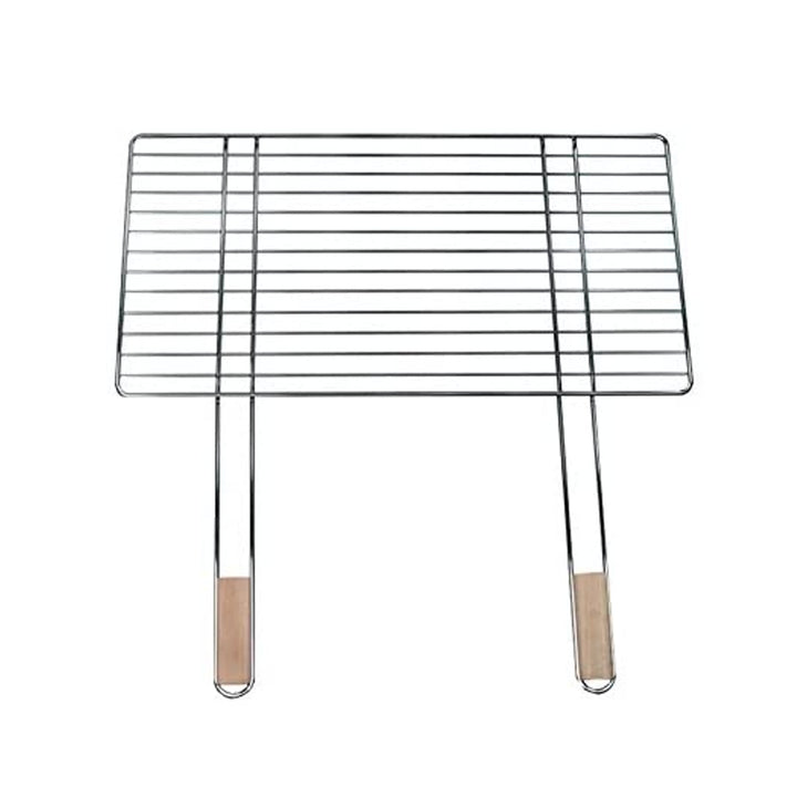 Grillrooster 68x40cm met 2 houten handvatten, verchroomd staal Grillrooster Grillopzet vervangend rooster