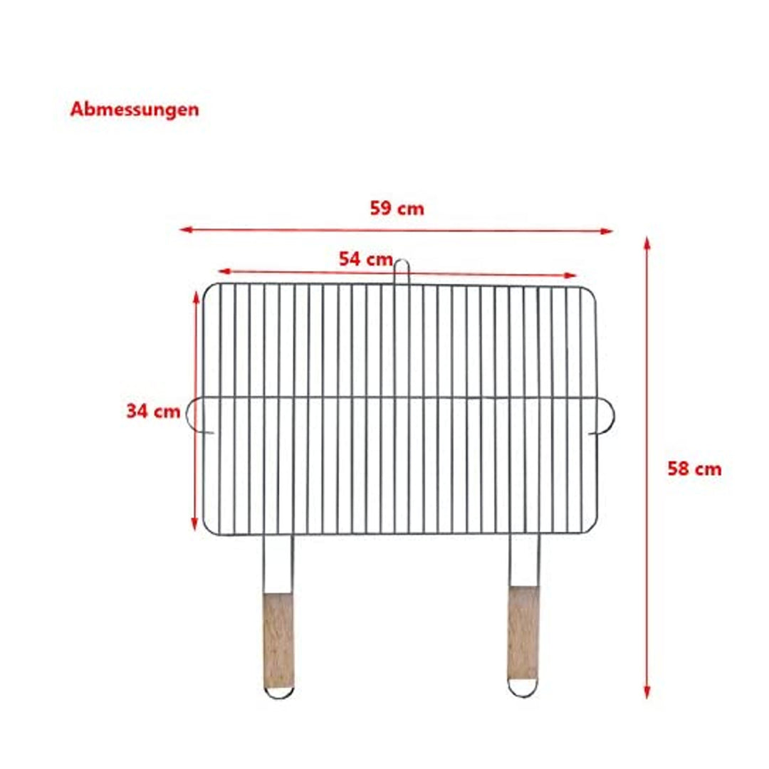 Grillrooster 54x34cm met 2 houten handgrepen, grillrooster van verchroomd staal Vervangingsrooster voor grillopzetstuk
