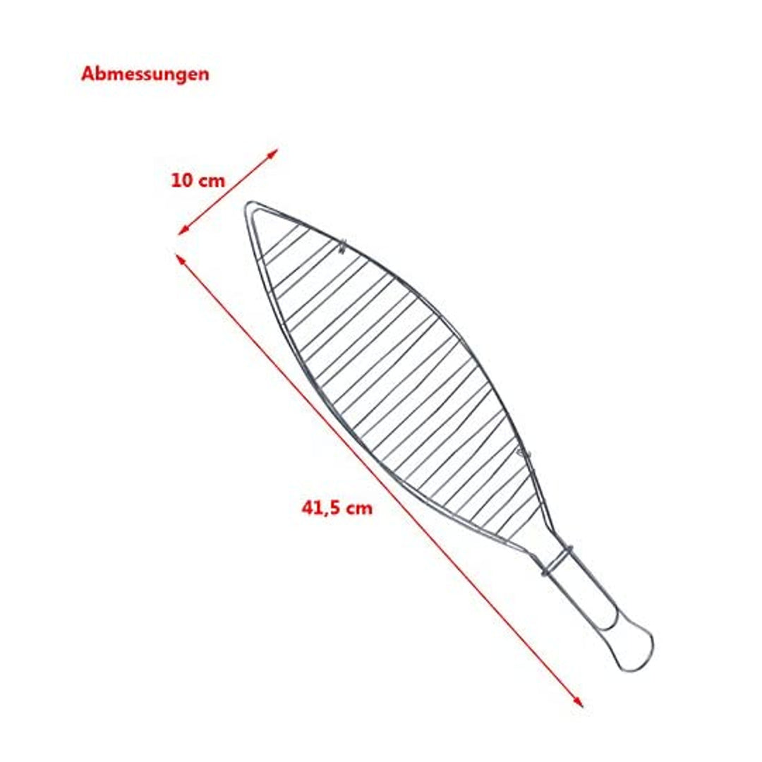 Master Grill Party - Grillrooster voor vis Visgrill Vis houder grill hulpstuk met houten handvat Verchroomd staal 41cm