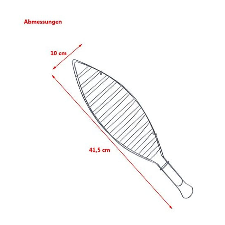 Master Grill Party - Grillrooster voor vis Visgrill Vis houder grill hulpstuk met houten handvat Verchroomd staal 41cm