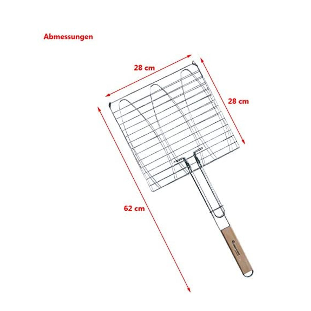 Master Grill MG282 Visgrill - Vishouder met houten handvat verchroomd staal 28x28cm