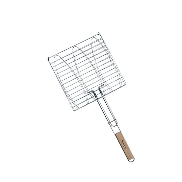 Master Grill MG282 Visgrill - Vishouder met houten handvat verchroomd staal 28x28cm