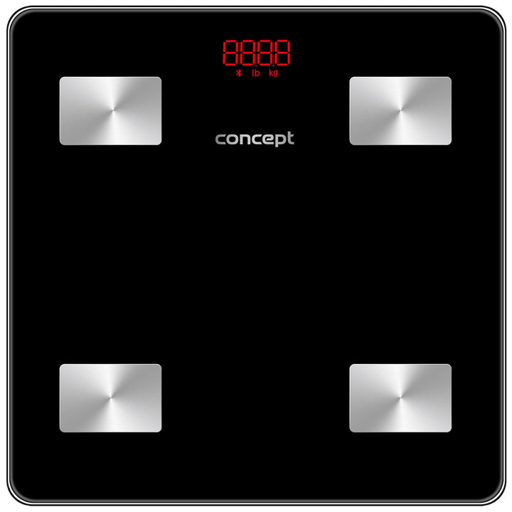 Concept VO4001 Balance de diagnostic en verre Balance personnelle avec application Balance numérique Analyse corporelle Balance de graisse Masse musculaire IMC Affichage LED Bluetooth Poids jusqu'à 180 kg (Noir)