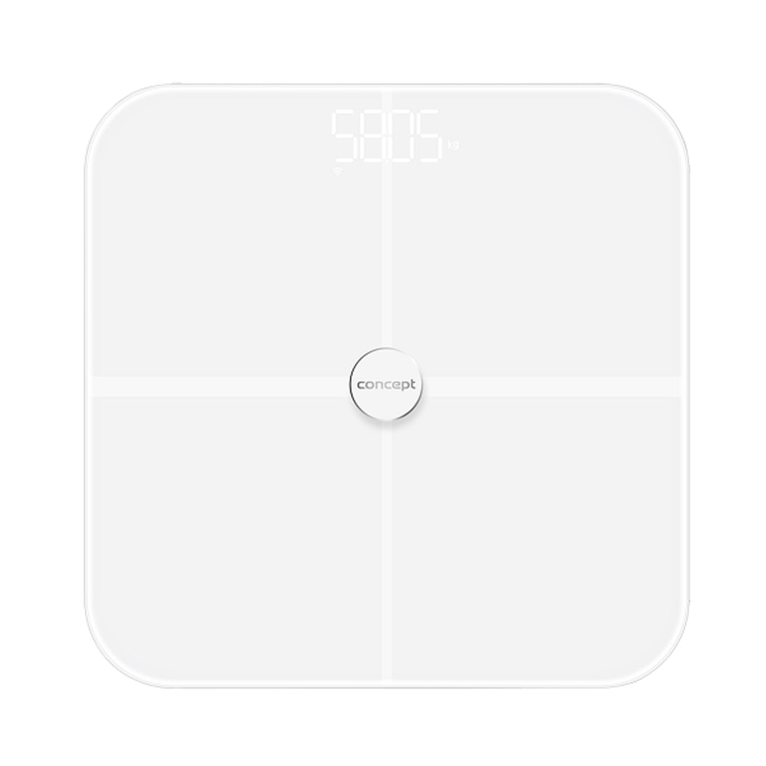 Concept VO4010 Balance de diagnostic en verre Pèse-personne avec application Balance numérique Analyse corporelle BIA Balance de graisse corporelle Masse musculaire IMC Affichage LED Bluetooth Poids jusqu'à 180 kg (blanc)