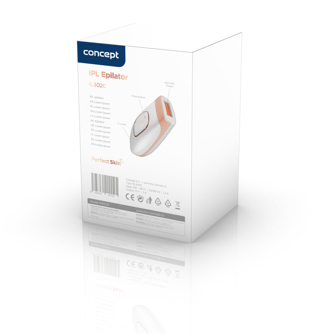 Concept Perfect Skin IL3000 IPL Ontharingsapparaat Epilator Intense Pulse Light-technologie Ontharing Gladde huid 5 intensiteitsniveaus, 2 modi (Precision, Gliss) Oogbeschermingssensor