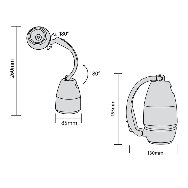 Maclean MCE294 Lampe LED 3 en 1 Lampe de camping Lampe de table Lampe de poche Pliable Extérieur 3 modes d'éclairage 1W 60-200LM blanc froid 6000K IP20 (la batterie fonctionne : 3xAA 1,5V)