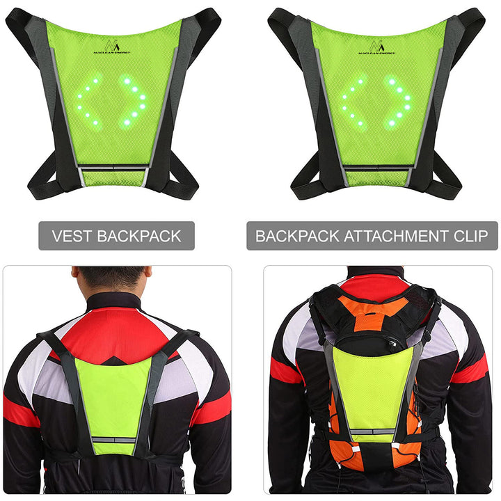 Gilet de sécurité avec lumières clignotantes LED Sac à dos avec clignotants réglables Télécommande Course à pied Cyclisme Gilet de cyclisme rechargeable par USB Taille universelle