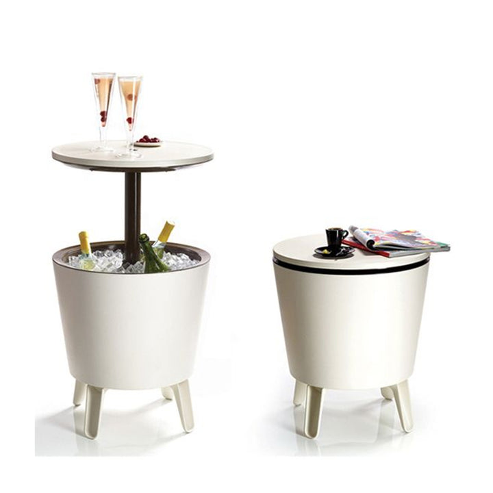 Keter -Cool Bar 2 in1 - Drinkkoeler en bijzettafel/ Draagbare tuinbar / Crème - chocoladekleur