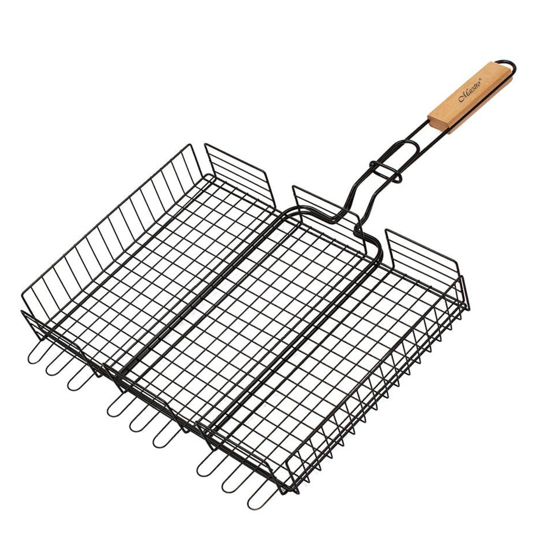 Maestro MR-1001 Dubbel BBQ-grillrooster Draagbare grillmand (staal met teflon coating, 40x30cm)
