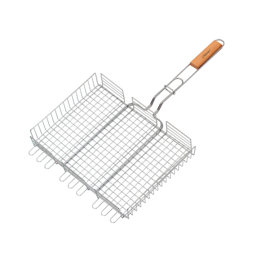 Maestro MR-1003 Grillrooster met houten handvat afsluitbaar (staal, 40x30cm)