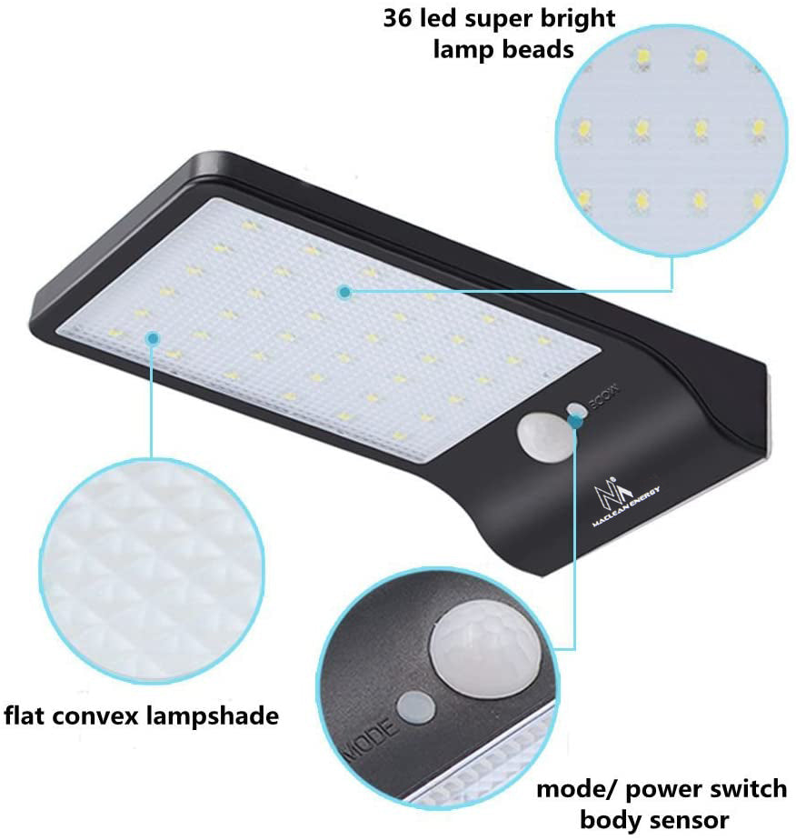 Maclean MCE444 Outdoor Wandlampen Solar LED Lamp met Bewegingssensor Schemersensor IP65 Wandlamp Verstelbare Wandafstand 4W 450 Lumen 6000K (1x Stuk)