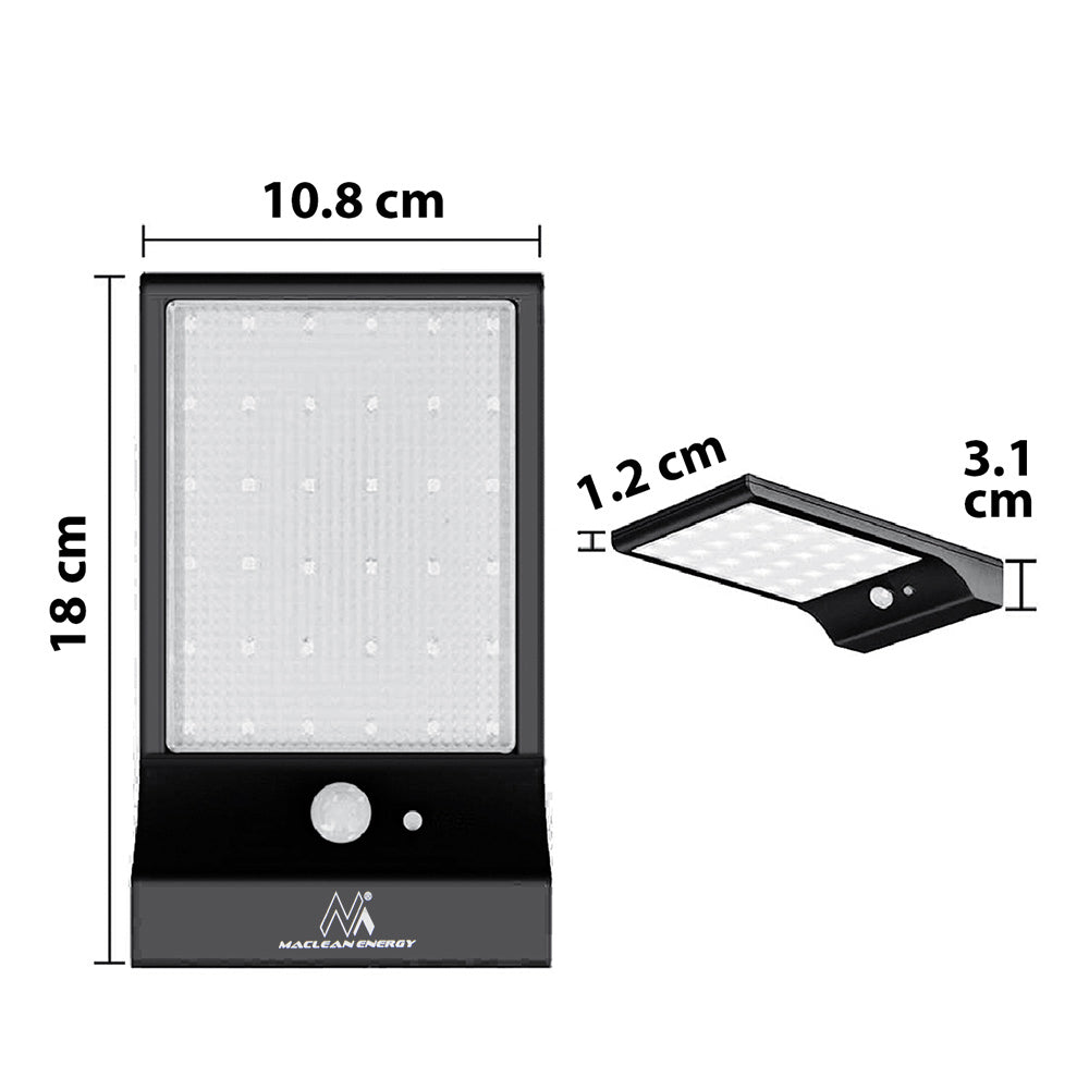 Maclean MCE444 Outdoor Wandlampen Solar LED Lamp met Bewegingssensor Schemersensor IP65 Wandlamp Verstelbare Wandafstand 4W 450 Lumen 6000K (1x Stuk)