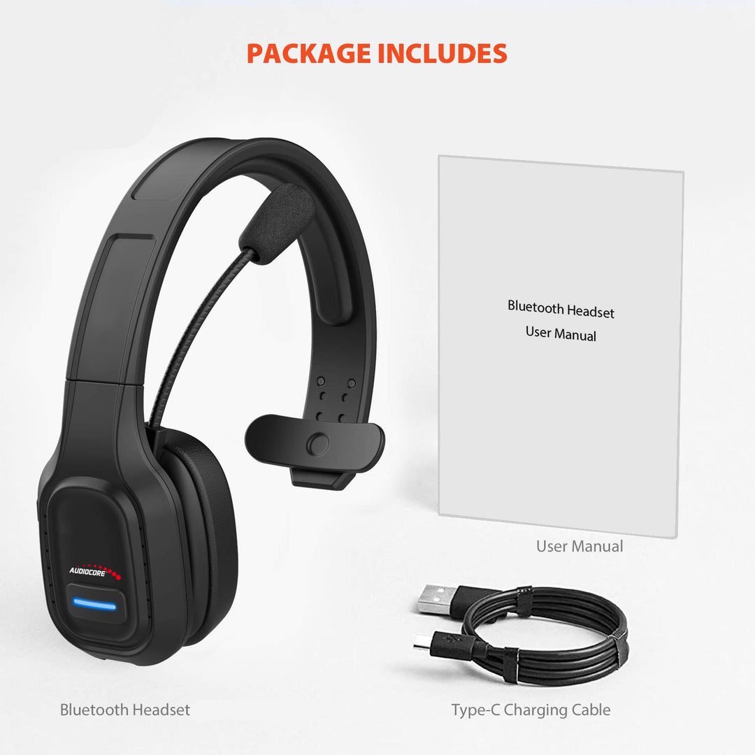 Audiocore AC864 Bluetooth-headset met ruisonderdrukkende microfoon voor callcenter-over-ear-koptelefoon 32 uur gesprekstijd Handsfree draadloos Compatibel met Google Assistant en Siri