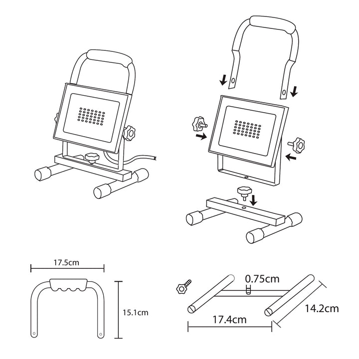 Maclean MCE652 Bord de sol pour phares à LED Lampes de travail Projecteur trépied Projecteur de construction standard Rotatif Acier (pour MCE550 / MCE650)