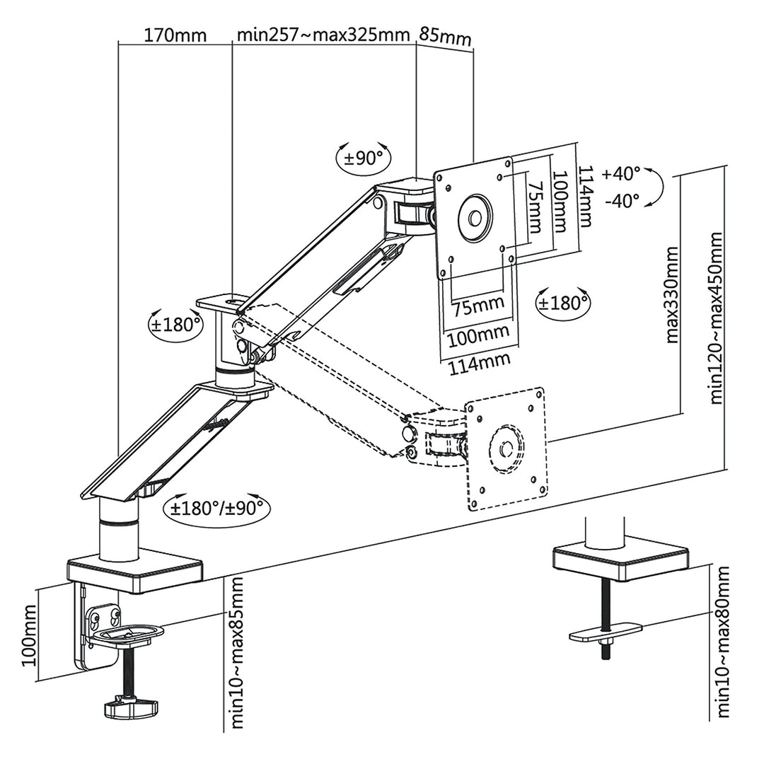 NanoRS - Support pour moniteur de jeu LCD - 17-32" 8kg - Vesa 75x75 et 100x100 | Double bras - RS162