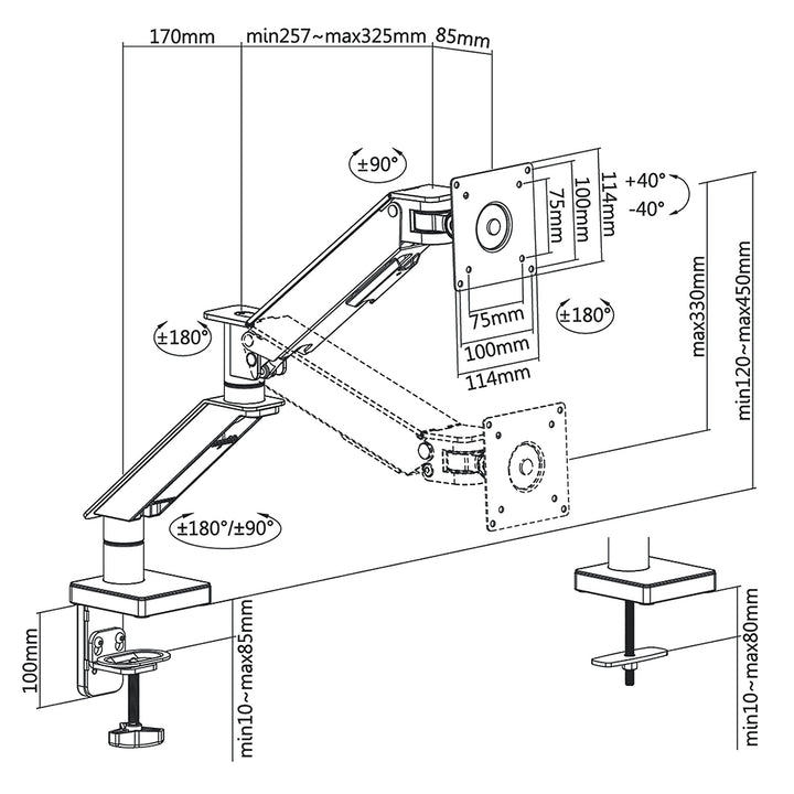 NanoRS - Support pour moniteur de jeu LCD - 17-32" 8kg - Vesa 75x75 et 100x100 | Double bras - RS162