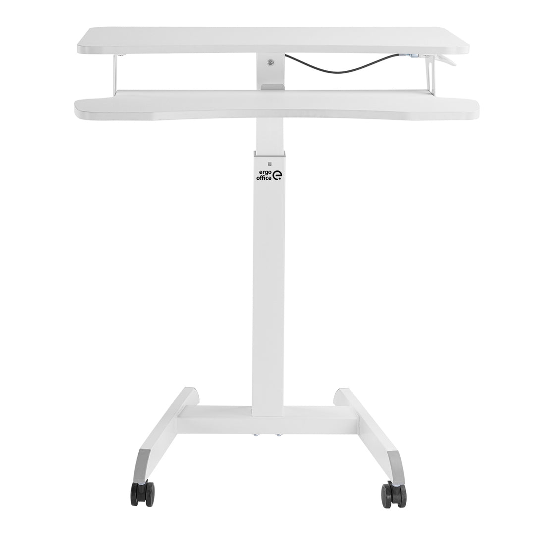 Ergo Office ER-444 In hoogte verstelbaar zit-sta bureau met wielen Werkstation met dubbel platform Belastbaar tot 8kg Gaslift Wit