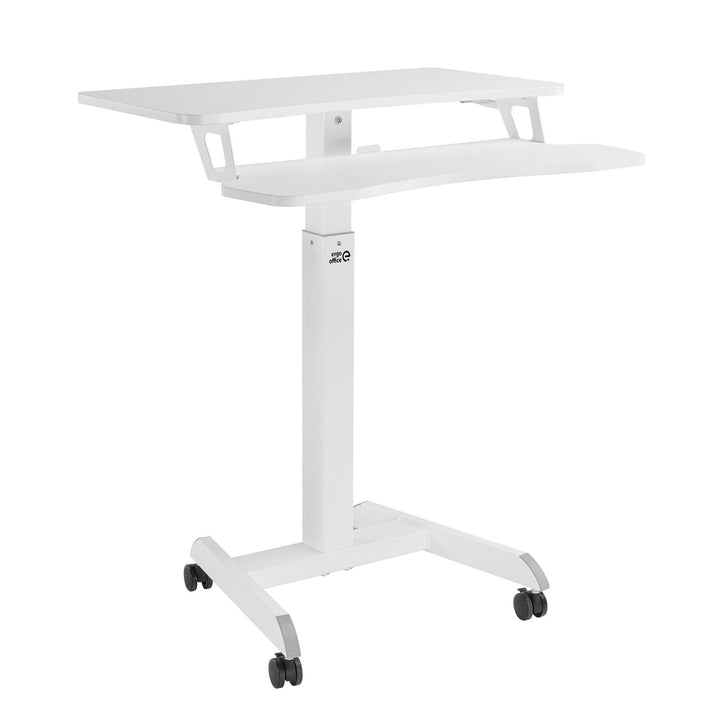 Ergo Office ER-444 In hoogte verstelbaar zit-sta bureau met wielen Werkstation met dubbel platform Belastbaar tot 8kg Gaslift Wit