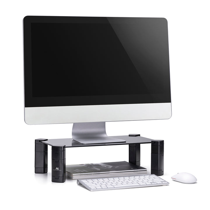 Maclean MC-934 Monitorstandaard In hoogte verstelbare Laptopstandaard Gehard glas Monitorverhoger Laptopmonitorstandaard tot max. 20kg