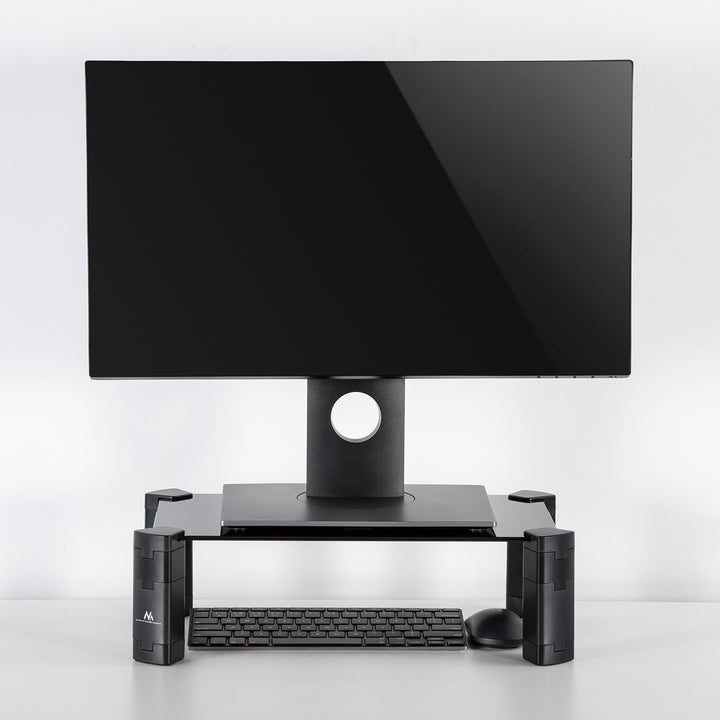 Maclean MC-934 Monitorstandaard In hoogte verstelbare Laptopstandaard Gehard glas Monitorverhoger Laptopmonitorstandaard tot max. 20kg