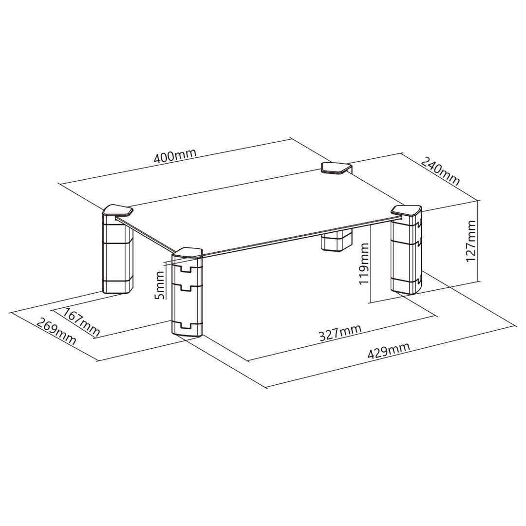 Maclean MC-934 Support pour écran Support pour ordinateur portable réglable en hauteur Verre trempé Support pour écran Support pour écran pour ordinateur portable jusqu'à 20 kg maximum