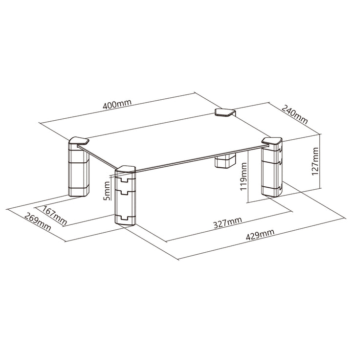 Maclean MC-934 Support pour écran Support pour ordinateur portable réglable en hauteur Verre trempé Support pour écran Support pour écran pour ordinateur portable jusqu'à 20 kg maximum