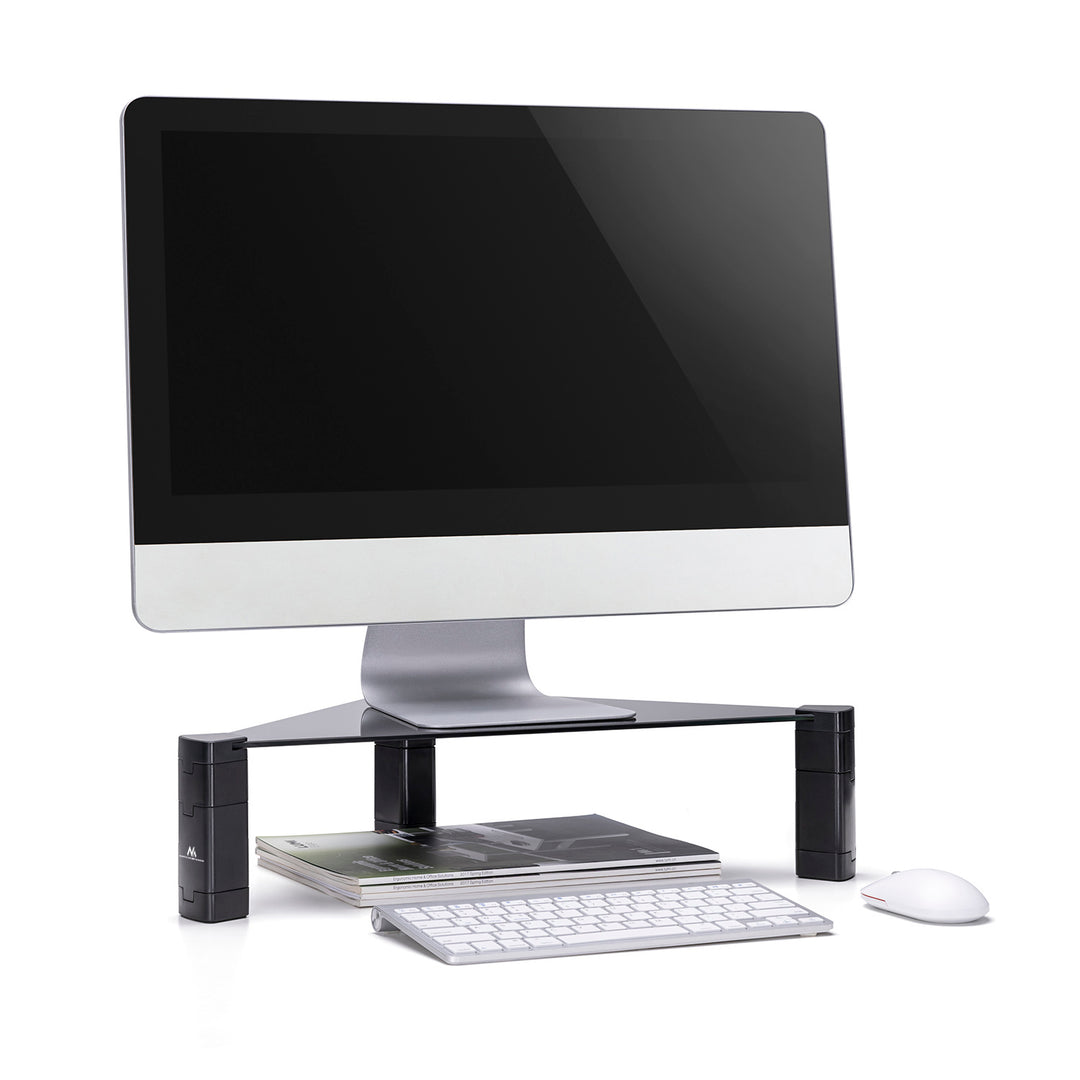 Maclean MC-935 Monitorstandaard Hoogteverstelbare Schermstandaard Laptopstandaard Hoekplankje Monitorverhoger van gehard glas Laptop Monitorstandaard tot max. 20kg Driehoekig