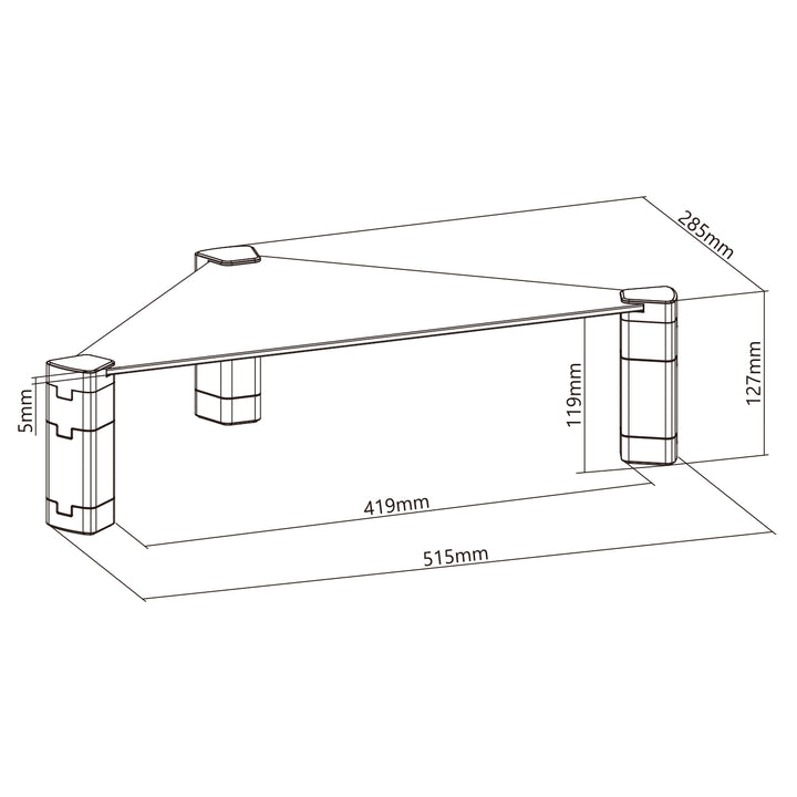 Maclean MC-935 Support pour écran Support pour écran réglable en hauteur Support pour ordinateur portable Étagère d'angle Support pour écran en verre trempé Support pour écran pour ordinateur portable jusqu'à 20 kg Triangulaire