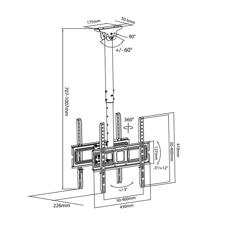 Maclean - Support de plafond pour VESA 400x400, 32"-50" / distance du plafond 717-1017mm / max 35kg