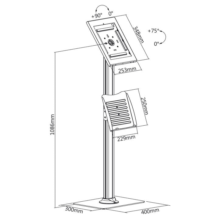 Maclean MC-867 Tablethouder Vloerstandaard met brochurehouder Tablet Station Compatibel met 12,9 "iPad Pro (Gen3) (Zwart)