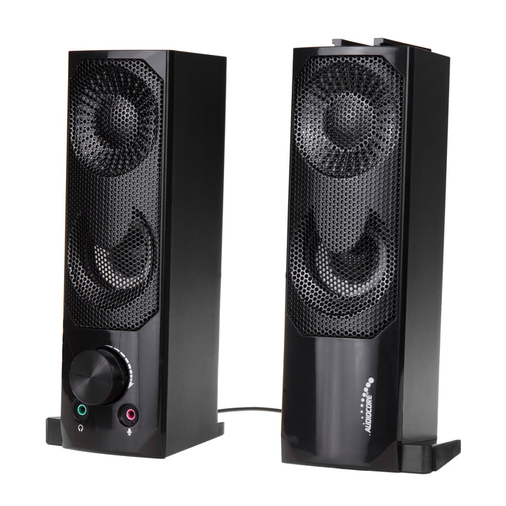 Audiocore AC955 2 en 1 2.0 haut-parleurs PC avec fonction barre de son rétro-éclairage rvb haut-parleurs stéréo 2x3W RMS AUX 3.5mm alimenté par USB