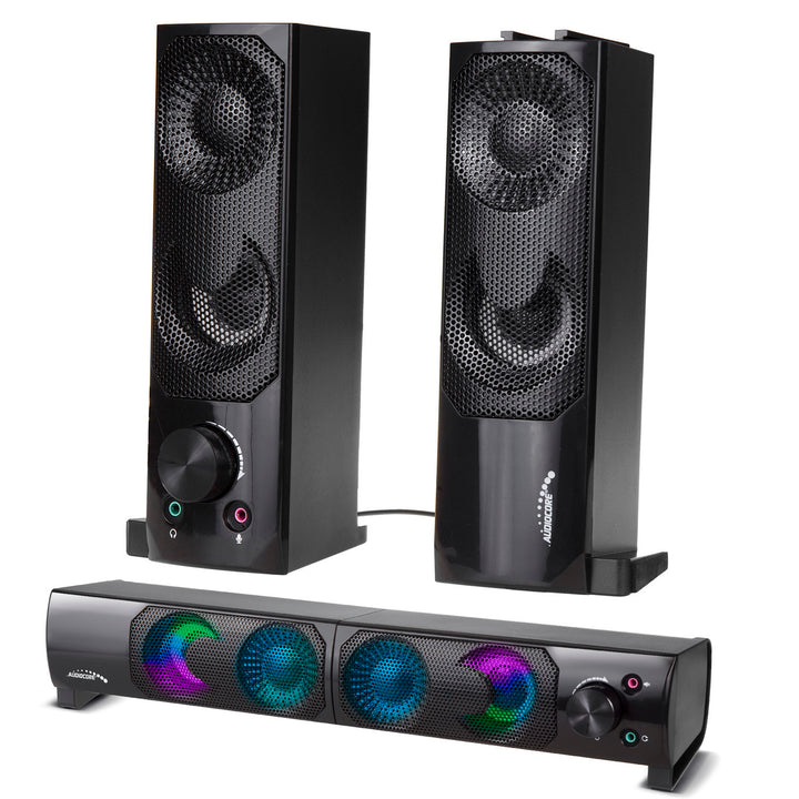 Audiocore AC955 2 in 1 2.0 PC-luidsprekers met Soundbar-functie RGB-achtergrondverlichting Stereoluidsprekers 2x3W RMS AUX 3,5 mm USB-voeding