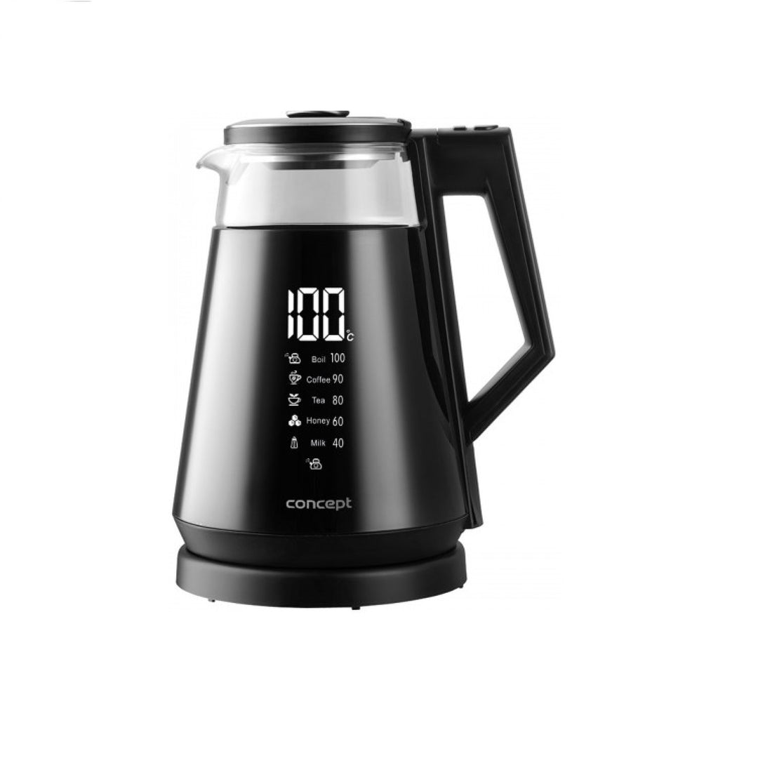 CONCEPT RK4170 Glazen waterkoker Digitaal display 5 Temperatuurinstelling Draaifunctie Warmhoudfunctie Antikalkfilter 360 ° 1,7 L