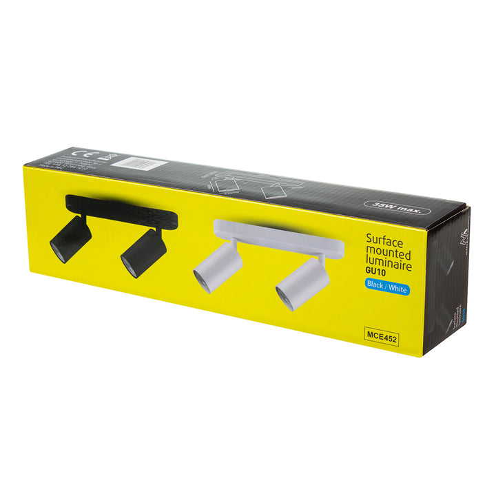 Maclean MCE452 B Plafondspot voor 2x LED 2xGU10 Fitting voor LED & halogeenlampen tot 35W Plafondlamp Wandspot 55x100mm Draaibaar zwenkbaar