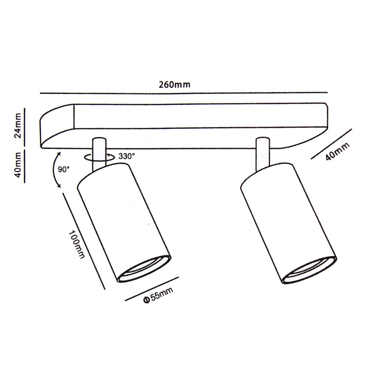 Maclean MCE452 B Plafondspot voor 2x LED 2xGU10 Fitting voor LED & halogeenlampen tot 35W Plafondlamp Wandspot 55x100mm Draaibaar zwenkbaar