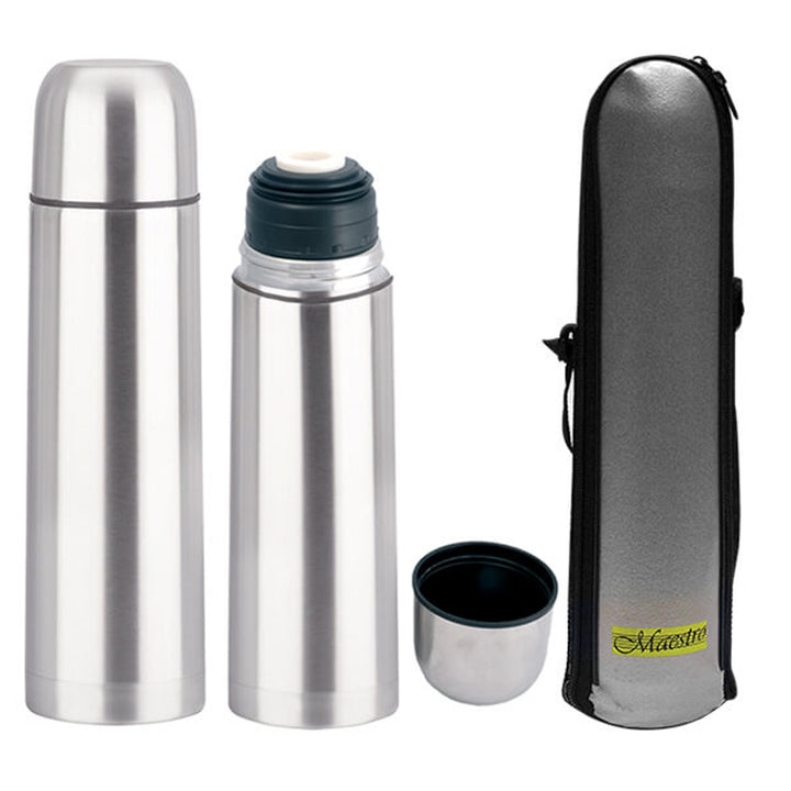 Bouteille isotherme thermos avec gobelet et étui de transport pour boissons chaudes ou froides (1000 ml)