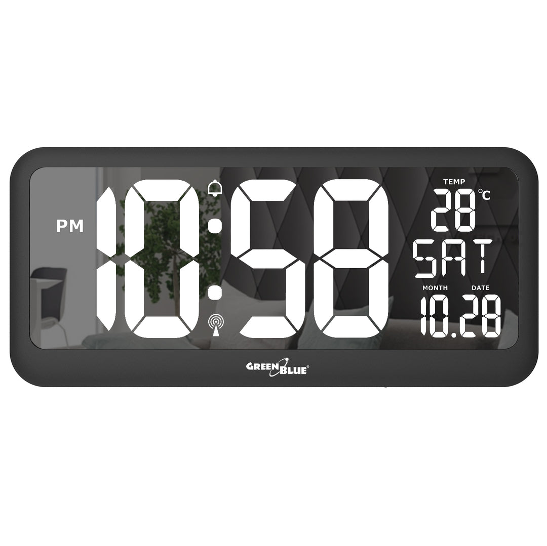 Vert Bleu GB214 GRANDE HORLOGE MURALE LED AVEC THERMOMÈTRE RÉVEIL DATE GreenBlue très grande horloge murale LED, température, date