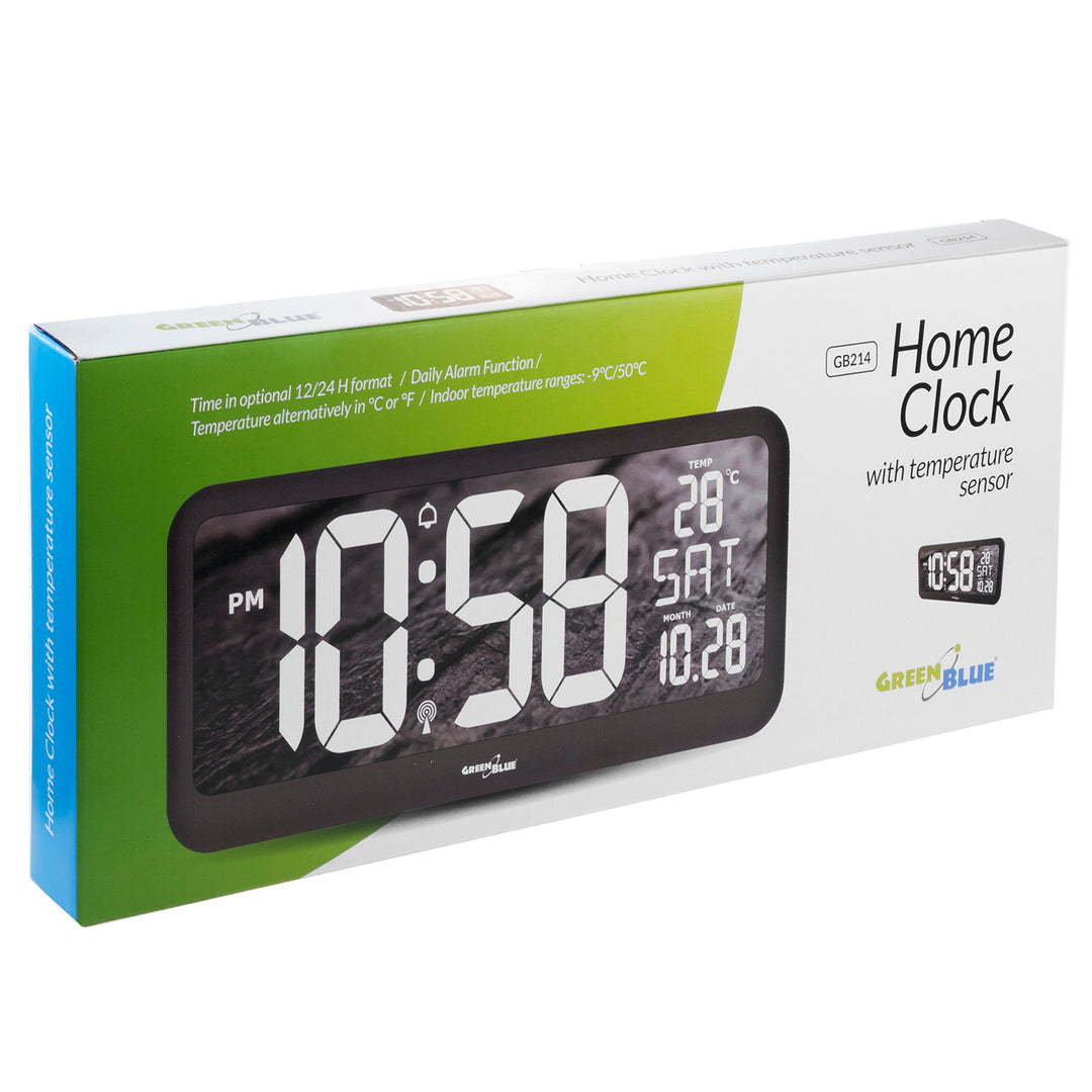 Green Blue GB214 GROTE LED WANDKLOK MET THERMOMETER WEKKER DATUM GreenBlue extra grote LED wandklok, temperatuur, datum