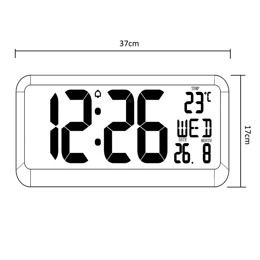 Green Blue GB214 GROTE LED WANDKLOK MET THERMOMETER WEKKER DATUM GreenBlue extra grote LED wandklok, temperatuur, datum