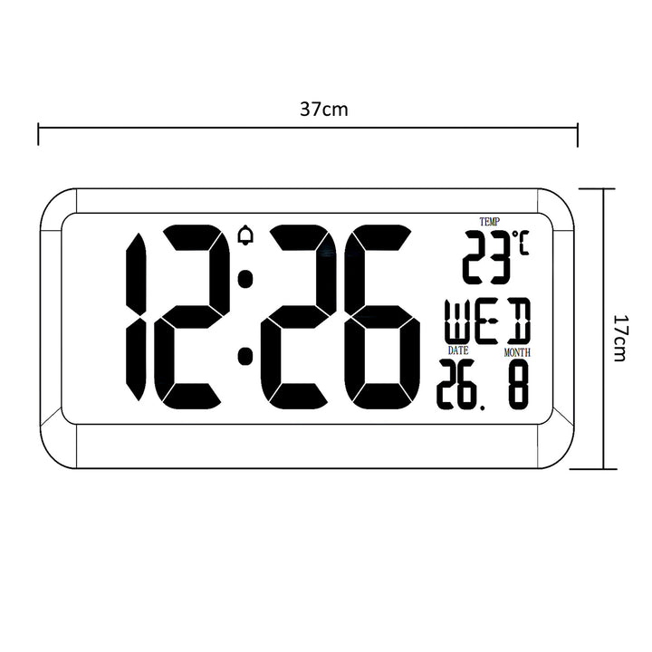 Green Blue GB214 GROTE LED WANDKLOK MET THERMOMETER WEKKER DATUM GreenBlue extra grote LED wandklok, temperatuur, datum