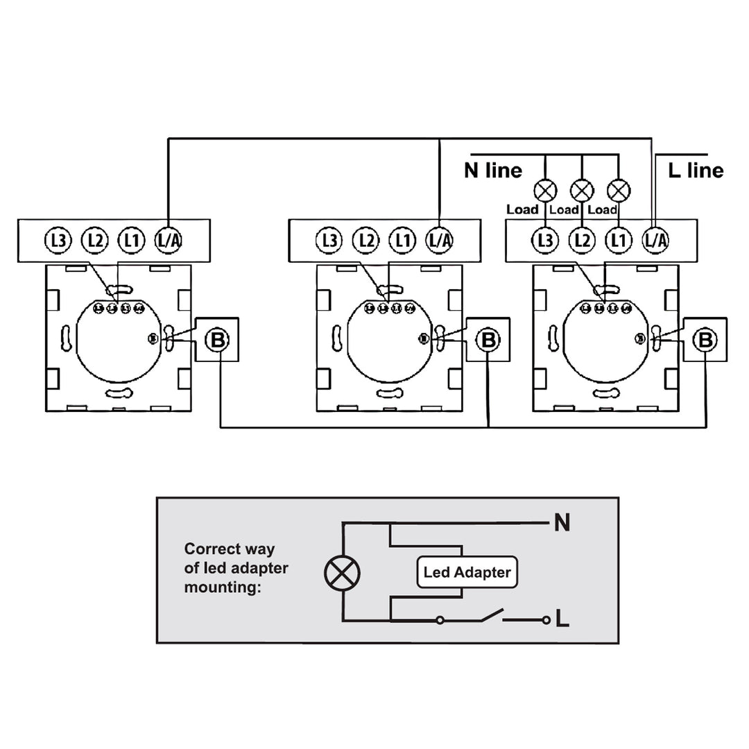 Maclean - Interrupteur d'éclairage à commutation tactile Interrupteur croisé avec changement de couleur