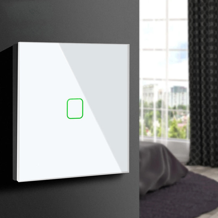 Maclean MCE716W Interrupteur tactile WiFi intelligent compatible avec l'application Tuya Interrupteur mural Interrupteur en verre avec rétroéclairage LED à changement de couleur Interrupteur intégré 85 x 85 mm (carré 1 voie, blanc)