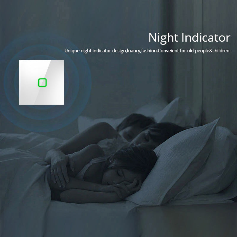 Maclean MCE716W Smart WiFi Touch Light Switch Compatibel met Tuya App Wandschakelaar Glazen schakelaar met van kleur veranderende LED-achtergrondverlichting Ingebouwde schakelaar 85 x 85 mm (1-voudig vierkant, wit)