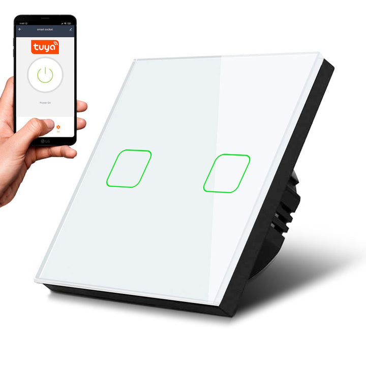 Maclean-interrupteur intelligent WiFi interrupteur tactile 2 voies Compatible avec l'application Tuya interrupteur mural interrupteur en verre avec LED de changement de couleur