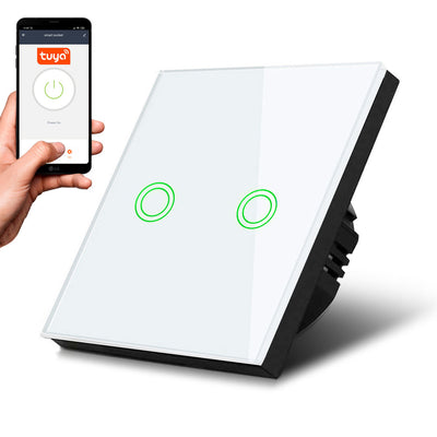 Maclean - Schakelaar Slimme WiFi 2-voudige Touch Light Switch compatibel met Tuya APP Wandschakelaar Glazen schakelaar met kleur veranderende LED-verlichting