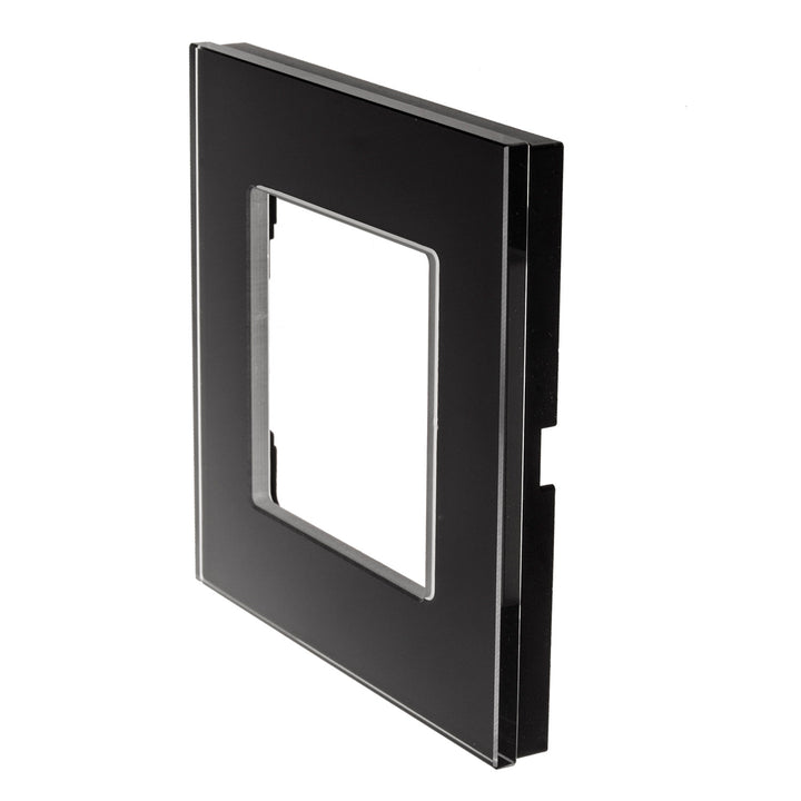 Maclean MCE730B Glazen framepaneel 86 x 86 mm voor stopcontact Modulaire wandcontactdoos Inbouwdoos Inbouwmontage Zwart