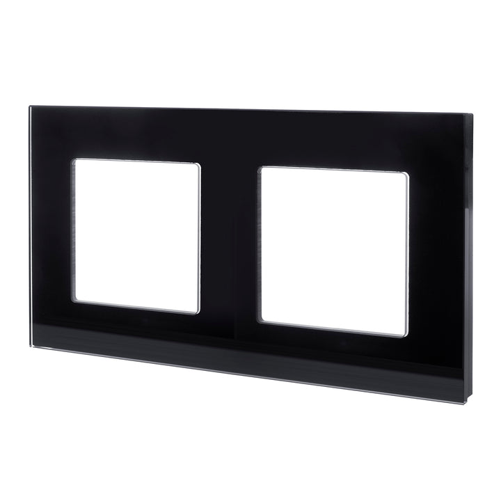 Maclean MCE729B 2-weg glazen framepaneel 157 x 86 mm voor stopcontact Modulaire wandcontactdoos Inbouwdoos Inbouwmontage Zwart