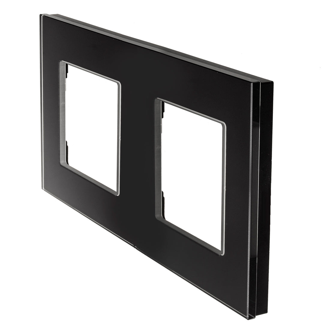 Maclean MCE729B 2-weg glazen framepaneel 157 x 86 mm voor stopcontact Modulaire wandcontactdoos Inbouwdoos Inbouwmontage Zwart