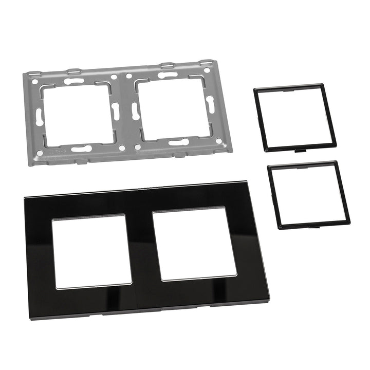 Maclean MCE729B 2-weg glazen framepaneel 157 x 86 mm voor stopcontact Modulaire wandcontactdoos Inbouwdoos Inbouwmontage Zwart