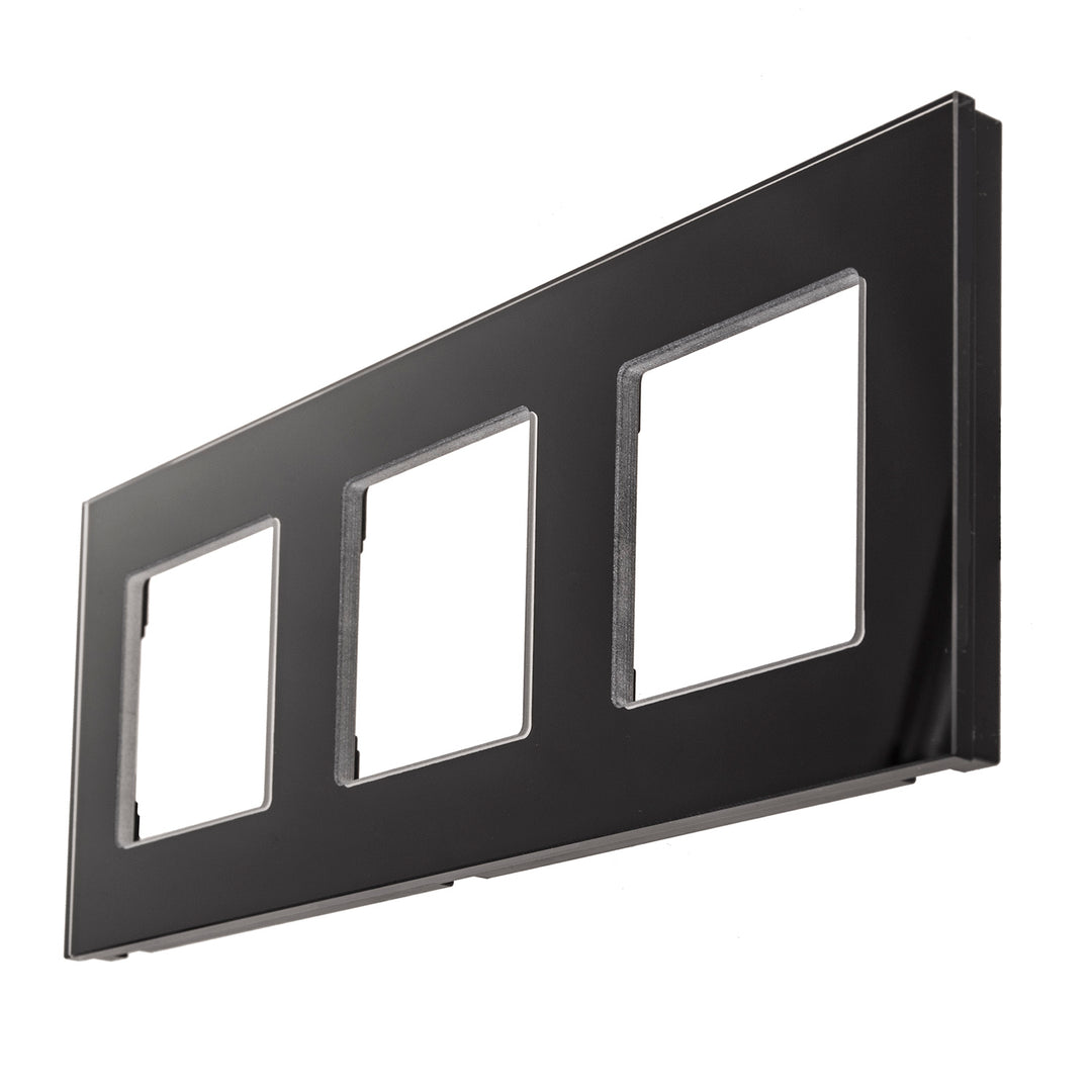 Maclean MCE731B panneau de cadre en verre à 3 voies 228x86mm pour prise murale prise murale modulaire boîtier encastré noir